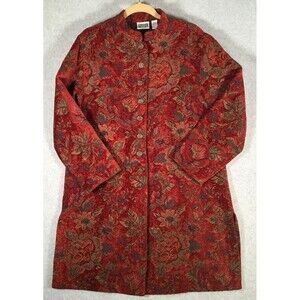 Vintage Tapestry Jacket By Chicos Design Women Sz 3 Long Aline Design Jewel Tone